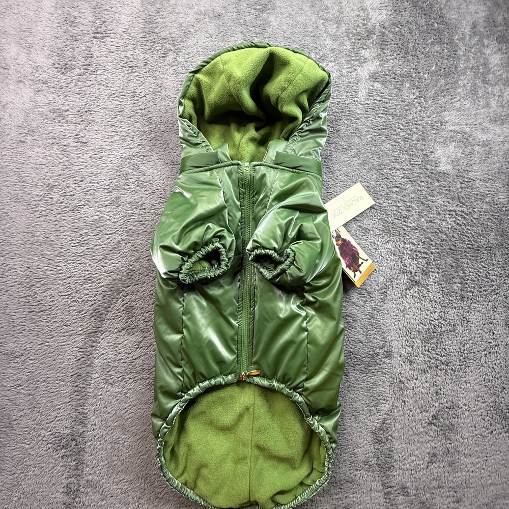 Rachel Zoe Pet Dog Puffer Jacket NWT XL Green Full Body Hooded Soft Fleece